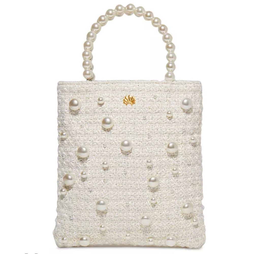Lele Sadoughi Ivory Paloma Pearl Tweed Crossbody Bag w/ Gold Chain Strap NWT